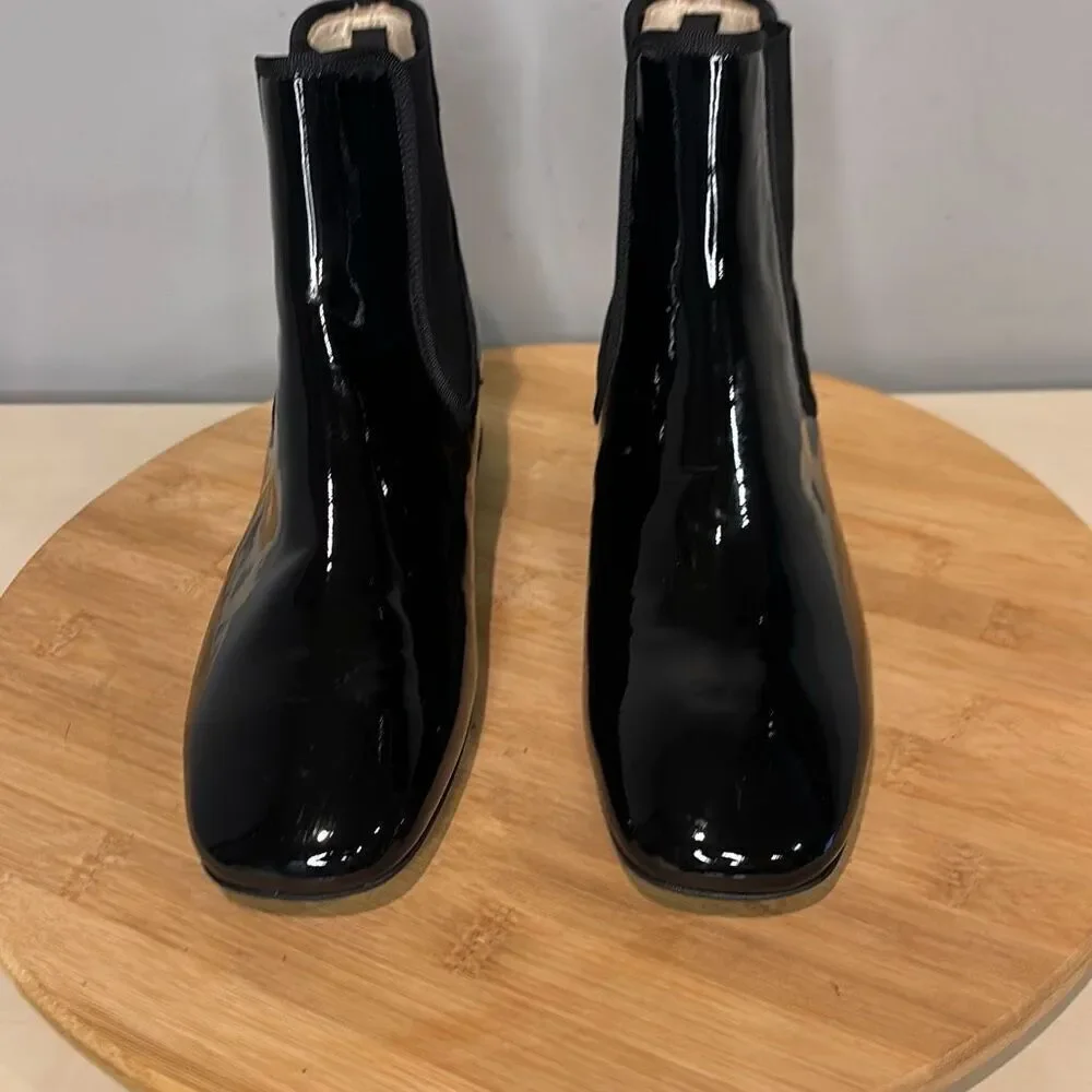 Frances Valentine Molly Patent Leather Square Toe Chelsea Boots Black Size 5.5 -